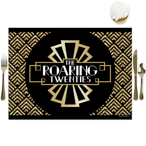 16 Count 1920s Art Deco Jazz Party Dessert Plates Big Dot of Happiness Roaring 20s with Gold Foil 2020 Graduation and Prom Party Supplies 